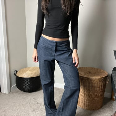y2k vintage blue low rise chambray straight wide leg office siren minimalist trousers pants by maurices 