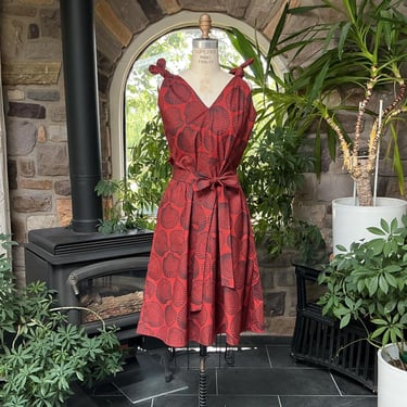 Vintage Rusty Red Black Shell Print Novelty Dress Jim Tillett Virgin Islands 