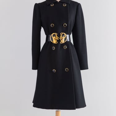 Ultra Chic 1960's Black Wool Coat By Originala / M