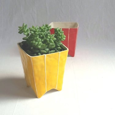 Ceramic planter for house plants. Small ceramic planter. Square ceramic succulent pot. Cactus and house plant pot. White indoor flower pot 