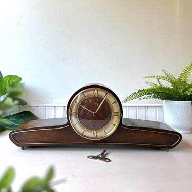 Mauthe Westminster Chime Mantel Clock, Vintage 1950s German W500 VII Triple-Wind Dark Wood Timepiece, Working 