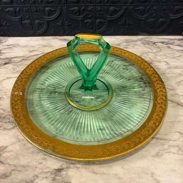 Uranium Glass Tray with Gold Trim