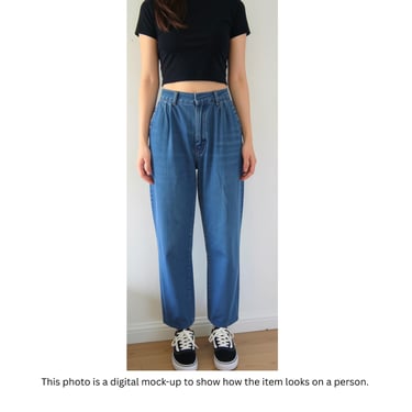 Vintage High Waisted Pinstripe Jeans - 80s Pleated Denim Trouser Pants - Dark Academia Prep Style - Size XS 