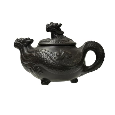 Chinese Dark Brown Black Yixing Zisha Clay Teapot With Dragon Accent GB338E 