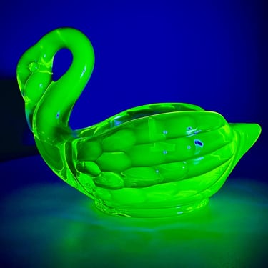 Mid Century Uranium Glass Swan Dish 