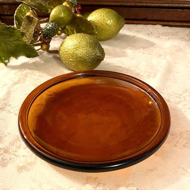 Set of 8 Designer Kaj Franck Nuutajarvi LUNA BROWN 6” Round Glass Amber Modern MCM Tapas, Appetizer, Dessert or Bread Plates 1970-90 Arabia 
