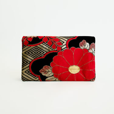 Red Silk Clutch, Japanese clutch, Red and Gold silk clutch, Silk Clutch, silk bag, kimono silk bag, obi silk handbag, Red Camelia, red bag 