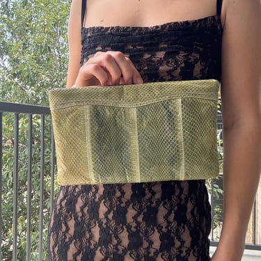 CLEMNENTE RARE Vintage Pale Green Snakeskin Clutch, Retro 80s,Green Snake Skin Clutch,  Exotic Handbag, Collectors Clutch, LightGreen 