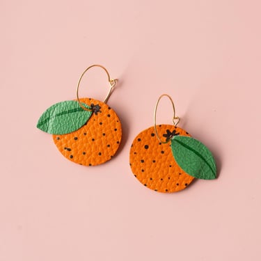 Mandarin Orange Earrings - Lightweight & Made from Reclaimed Leather 