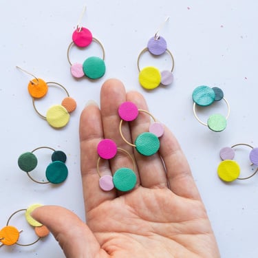 Small Gumball Orbit Earring - Colorful Leather Circle Earrings 