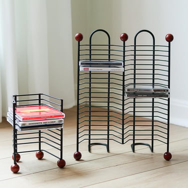 Vintage CD Storage Racks Set of 2 Black Wire CD Towers Wood Ball Accents 1990s Media Storage 