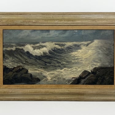 Vintage Seascape Oil Painting Dramatic Ocean Waves Framed Signed 30”x19” 