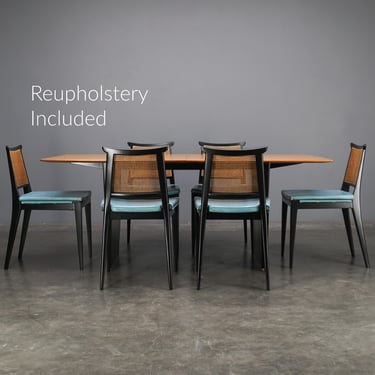 Restored 1950's Edward Wormley x Dunbar Dining Set with Table and Six Chairs 