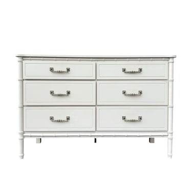 White Faux Bamboo 6 Drawer Dresser - Vintage Henry Link Style Credenza - Hollywood Regency Palm Beach Coastal Furniture 