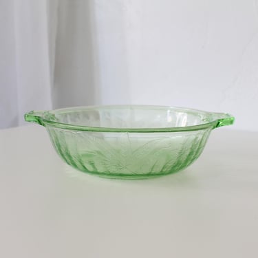 1930's Jeannette Floral Green Uranium Glass Bowl 