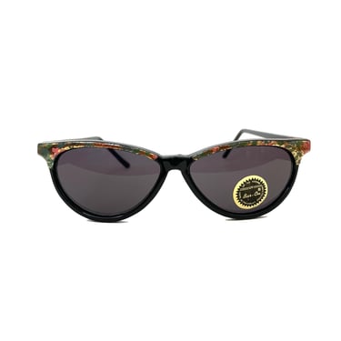 Vintage Black Floral Detail Cat Eye Sunglasses 