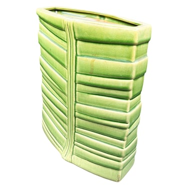 Mid-century California Pottery Green Ceramic Tropical Bamboo Flower Vase 