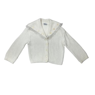 1960s Orlon by Nan Dorsey white chunky knit cardigan with fringed cape details / novelty / buttons / medium / cowgirl / 50s / cropped / 
