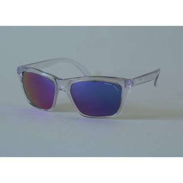 Vintage 80s Bolle Spectra Acrylex 527 Sunglasses - Clear Frame - Purple Mirror Lens 