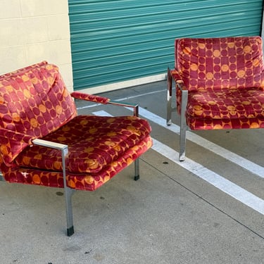 Milo Baughman for Thayer Coggin Lounge Chairs , Original Jack Lenor Larsen Fabric 