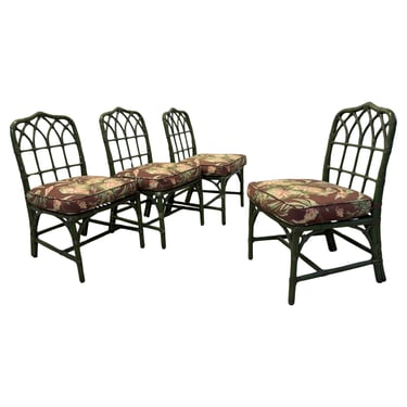 McGuire Bamboo Dining Chairs With Tropical Fabric Cushions - Set of Four