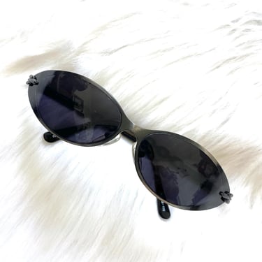 Vintage Y2K Dark Silver Oval Chain Design Sunglasses 