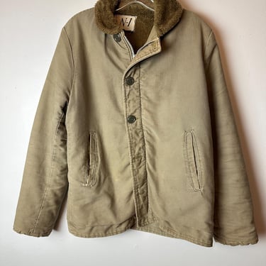 Vintage 60’s N1 civilian deck jacket~ khaki green color~ semi distressed worn in condition/ as-seen /size 38 