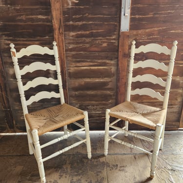 Pair of Vintage Ladderback Rush Chairs
