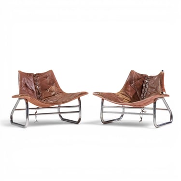 Johan Bertil Häggström - Swed-Form Swedish Leather, Chrome Corset Chairs - Pair 