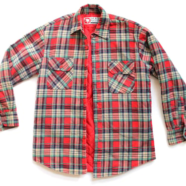 vintage 1990s PLAID quilted lined FLANNEL grunge overshirt jacket -- Size Medium -- free shipping U.S.A 