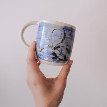 Bamboo Brush Painted Ceramic Mug // Blue Hour Magnolia 