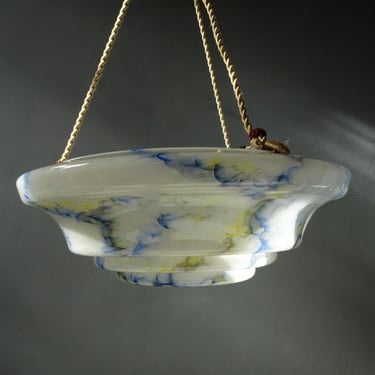 Large Art deco Marbled Opaline Glass Ceiling Light ,/Art Deco Chandelier. 