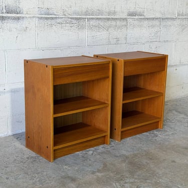 BL Møbler Teak Single-Drawer Open Shelf Nightstands Pair Danish Mid-Century Modern 1970s 