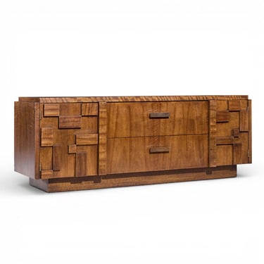Lane Staccato Brutalist Mid Century Walnut Credenza - mcm 