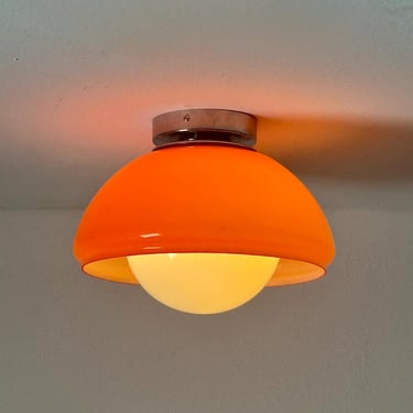Vintage Space Age Wall or Ceiling Lamp / Retro Orange & White Glass Sconce / Mid Century Modern Table Lamp / Made in Italy / 1970s 