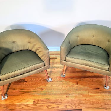 Mid Century Milo Baughman for Thayer Coggin by James Inc. Barrel Chairs 