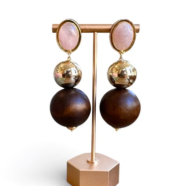 Florence Rose Quartz & Mahogany Drop Earrings