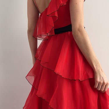Vintage Scarlet Layered Ruffle Dress