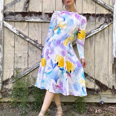 1980s Silk Jacquard Abstract Floral Dress, XS 