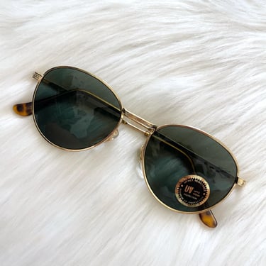 Vintage 90s Round Gold and Tortoiseshell Sunglasses 