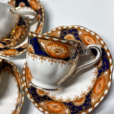 3 sets of Royal Albert Imari, #7642 Crown China Tea Cups and Saucers~  Beautiful Chinoiserie Style ~ Cinnabar, Cobalt Blue, Gold Detailing 