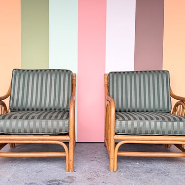 Pair of Old Florida Rattan Lounge Chairs