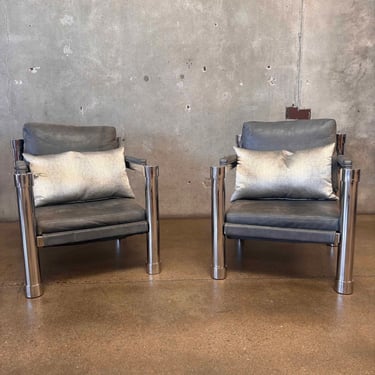 Beautiful Bernhardt Chesmet + Leather Lounge Chairs - (Pair)