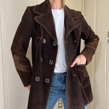 Vtg 70s Western Suede Jacket, Vintage Brown Suede Embellished Cowgirl Jacket, WesternWear Suede Coat, Rodeo Jacket 