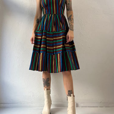 50s 60s 'Maggi Stover' Rainbow Striped Sleeveless A Line Dress / XS - Small 