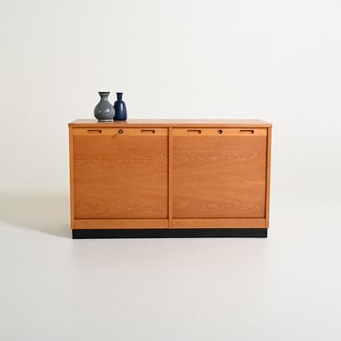 Vintage Swedish Oak Cabinet by Edsby Verken, Tambour Door Storage Cabinet, Mid Century Scandinavian Office Furniture, 1963 