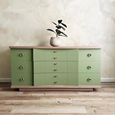 Stunning Mid-Century Modern 9-Drawer Dresser | Custom Olive Green Beauty | Sideboard Buffet | Nursery 