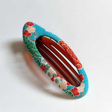 Oval Hair Clip, French style hair clip, turquoise hair claw, Barrette clip, blue hair clip, Japanese vintage print, kimono print 