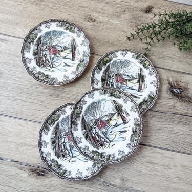 Johnson Bros Friendly Village Bread Plates  (Set of 4), England Cottage Dessert Plates/ Sugar Maples 