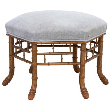 Gilt Faux Bamboo Upholstered Stool